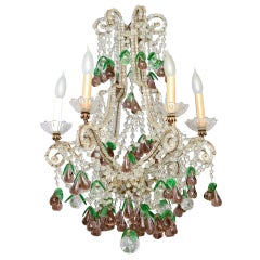 Italian Maria Theresa Six-Light Chandelier Adorned with Amethyst Glass Pears