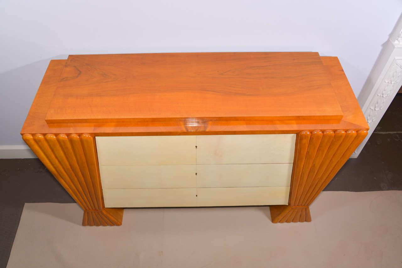 Italian Art Deco bleached mahogany and parchment commode 3