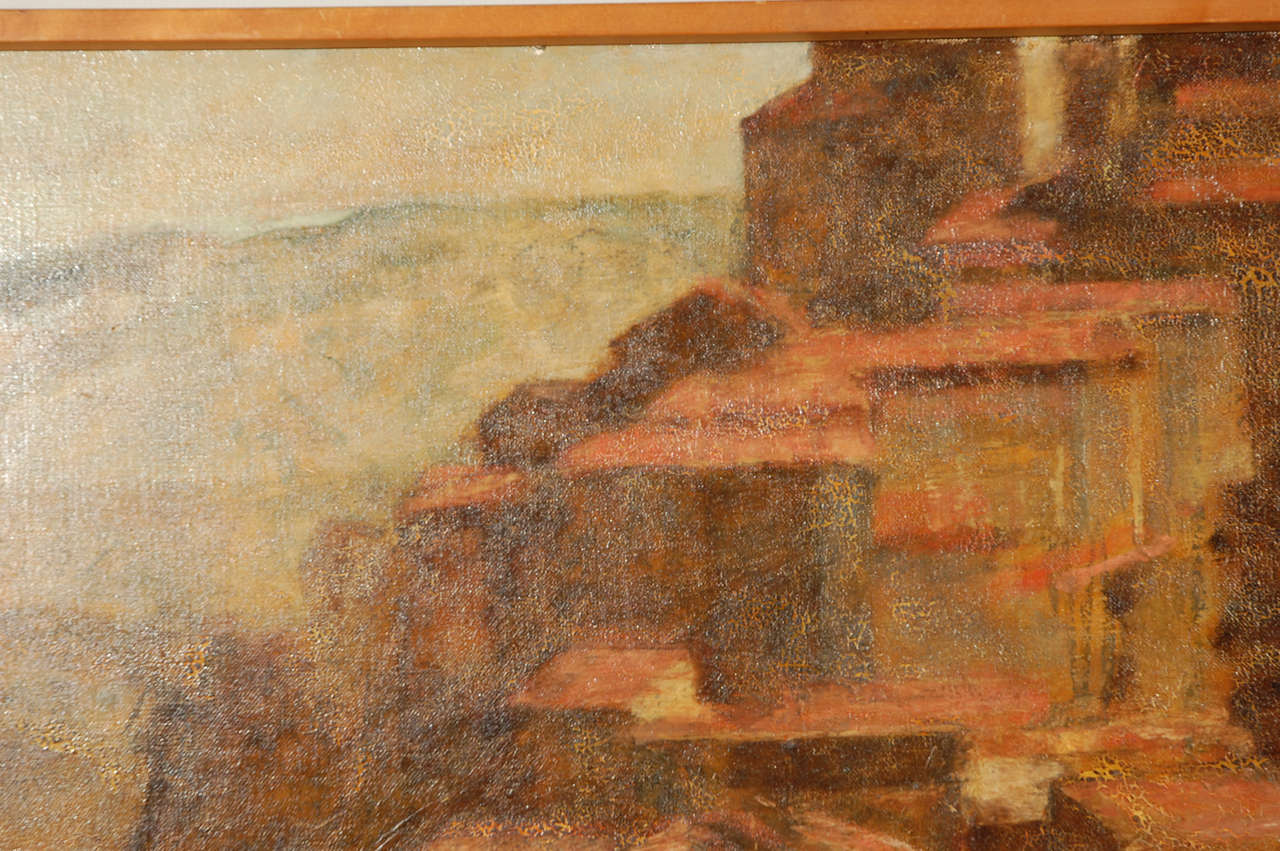 Modern Oil Painting of Anticoli Corrado, Italy by Artist Lacy Circa 1967 In Good Condition In Los Angeles, CA