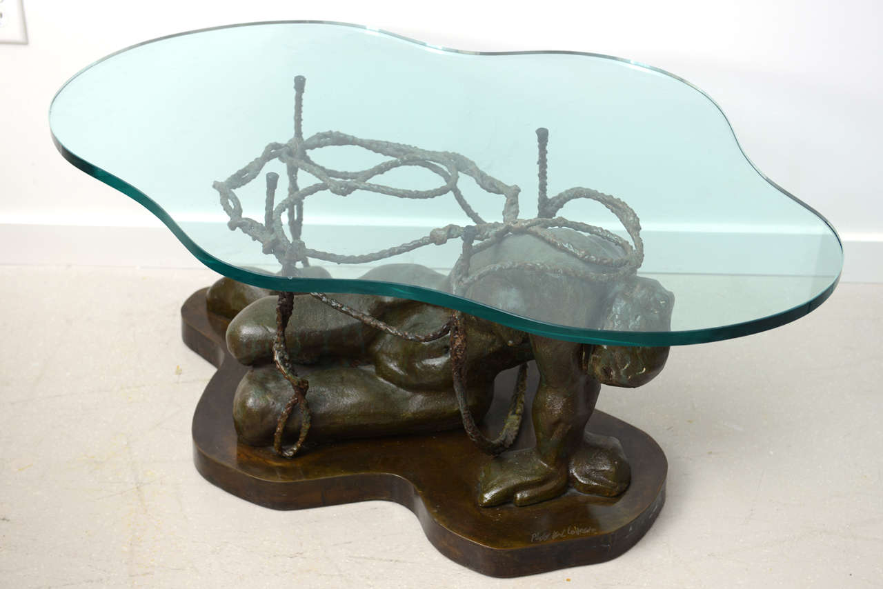 American Rare Bronze Laverne Figural Table