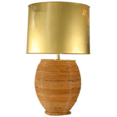 Vintage Rattan Barrel Lamp