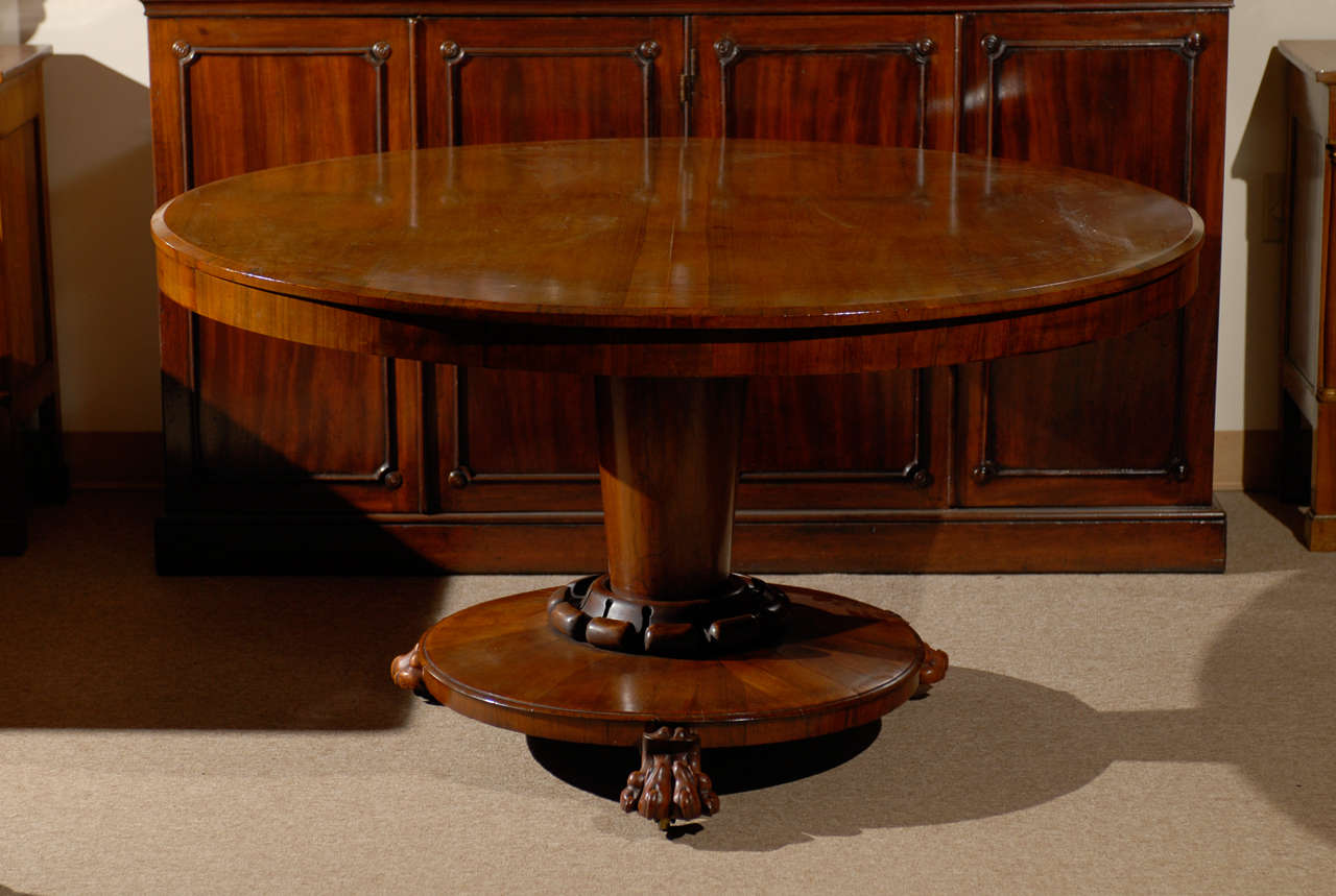 Large William IV 19th Century English Rosewood Center Table with Paw Feet