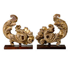Pair of 19th Century Carved Gilt-Wood Architectural Elements on Later Stands