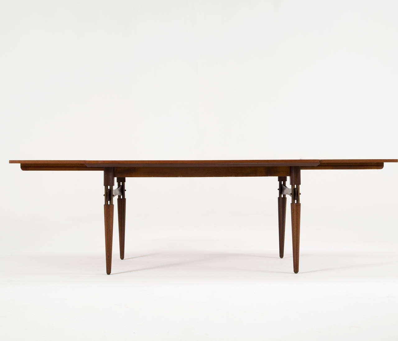 Mid-Century Modern Refined Italian Teak Extendable Dining Table with Brass Accents