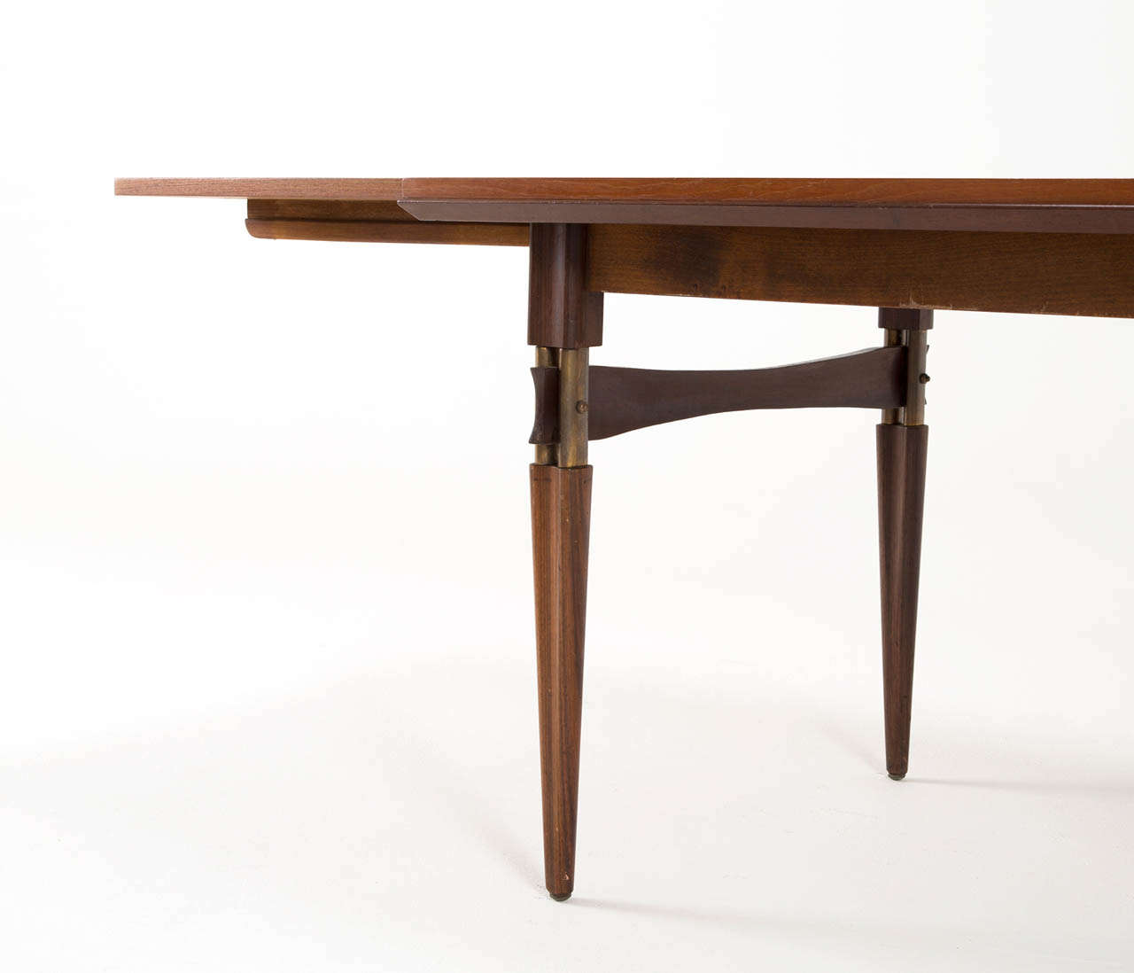 Mid-20th Century Refined Italian Teak Extendable Dining Table with Brass Accents