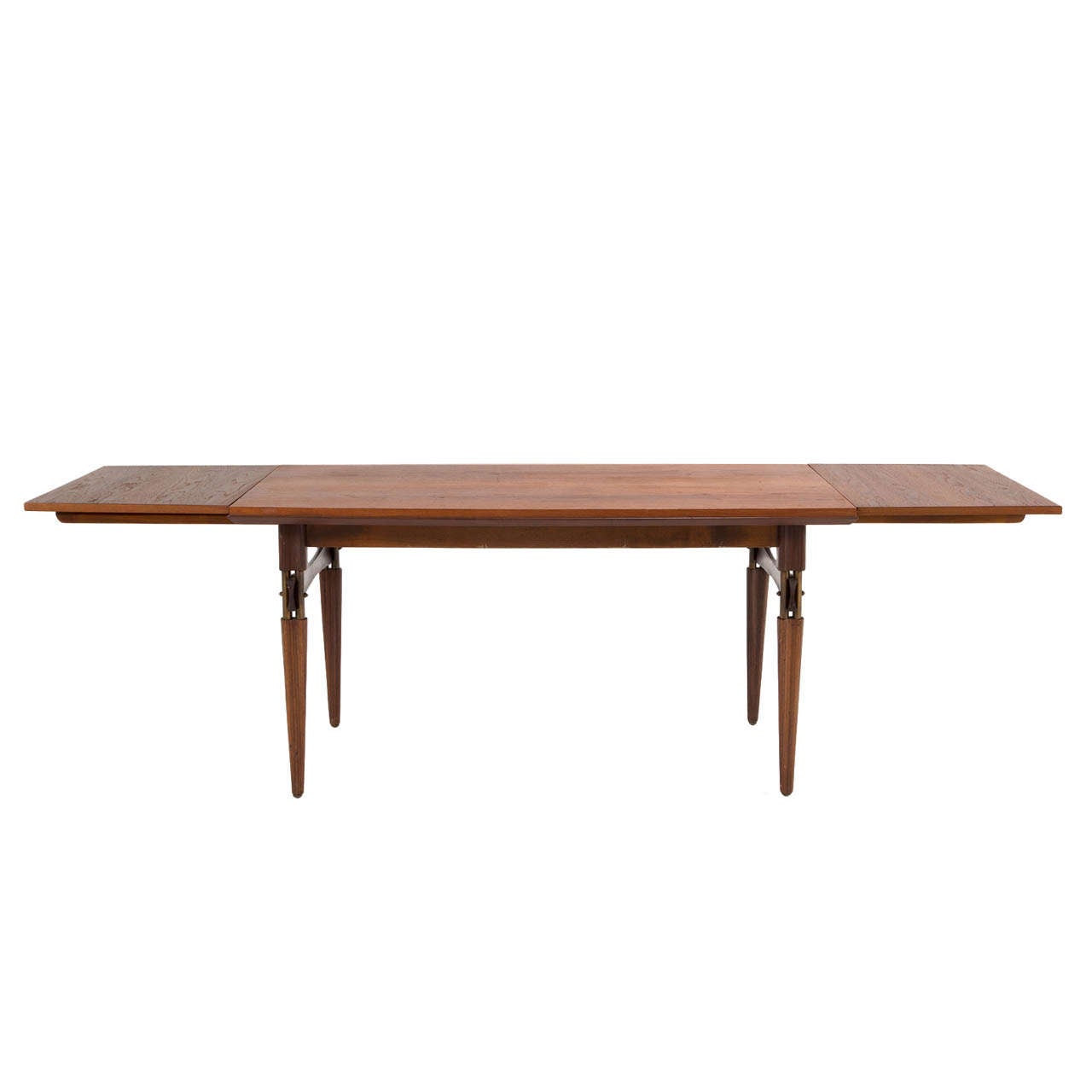 Refined Italian Teak Extendable Dining Table with Brass Accents