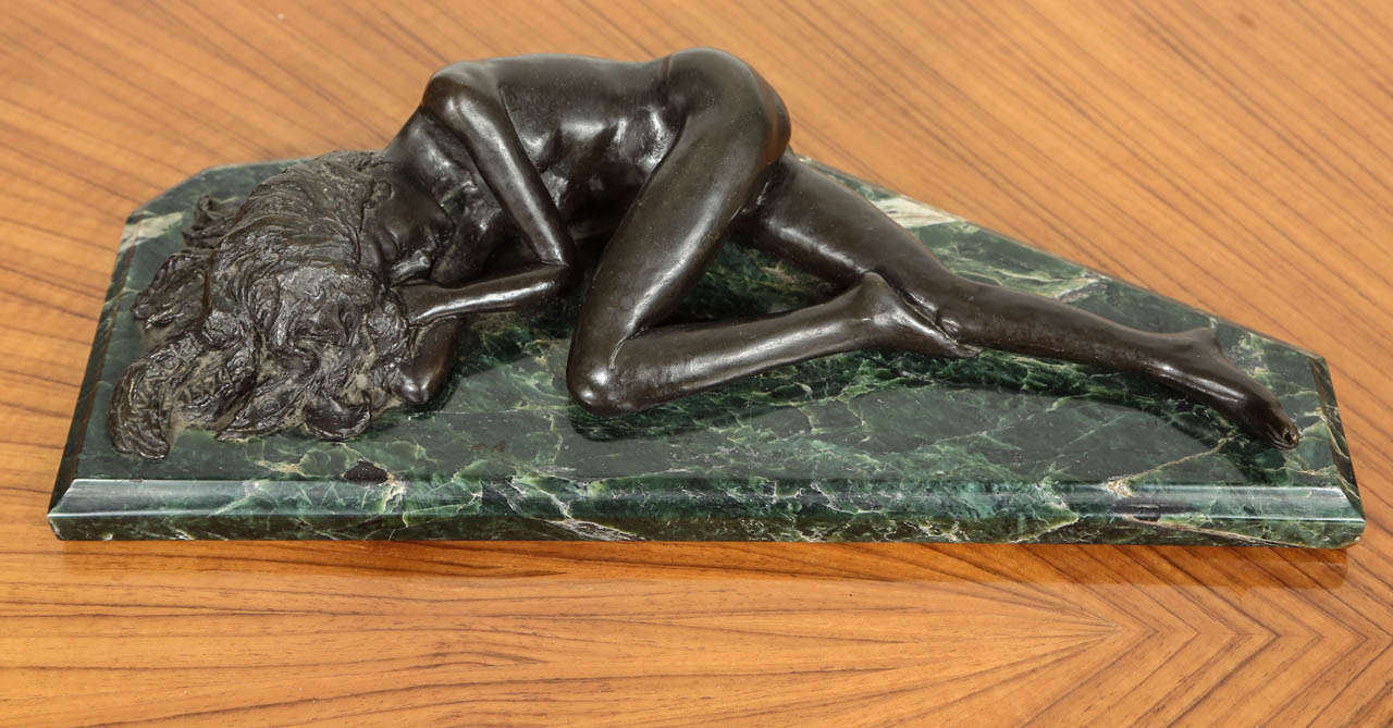 This beautiful bronze sculpture is signed (Walker), dated (1974), and mounted on lovely green marble with an additional 2 1/2'' clean lucite mounting piece (not in photo).  Time has given this piece a gorgeous patina.