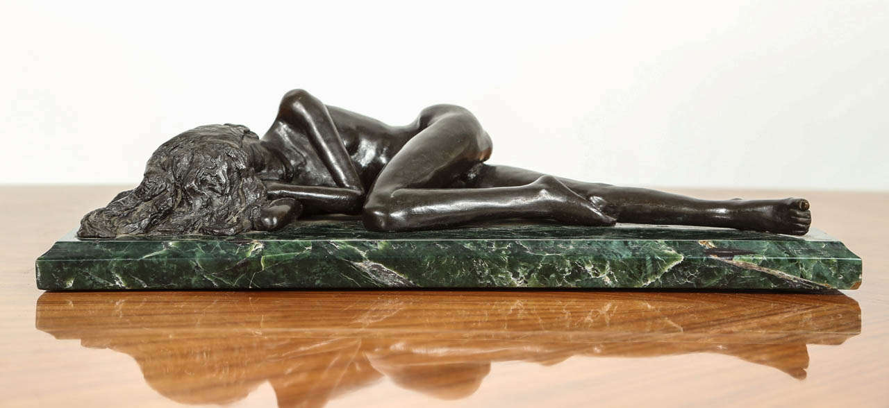 Modern 1974 Signed American Bronze Table Sculpture with Marble Base