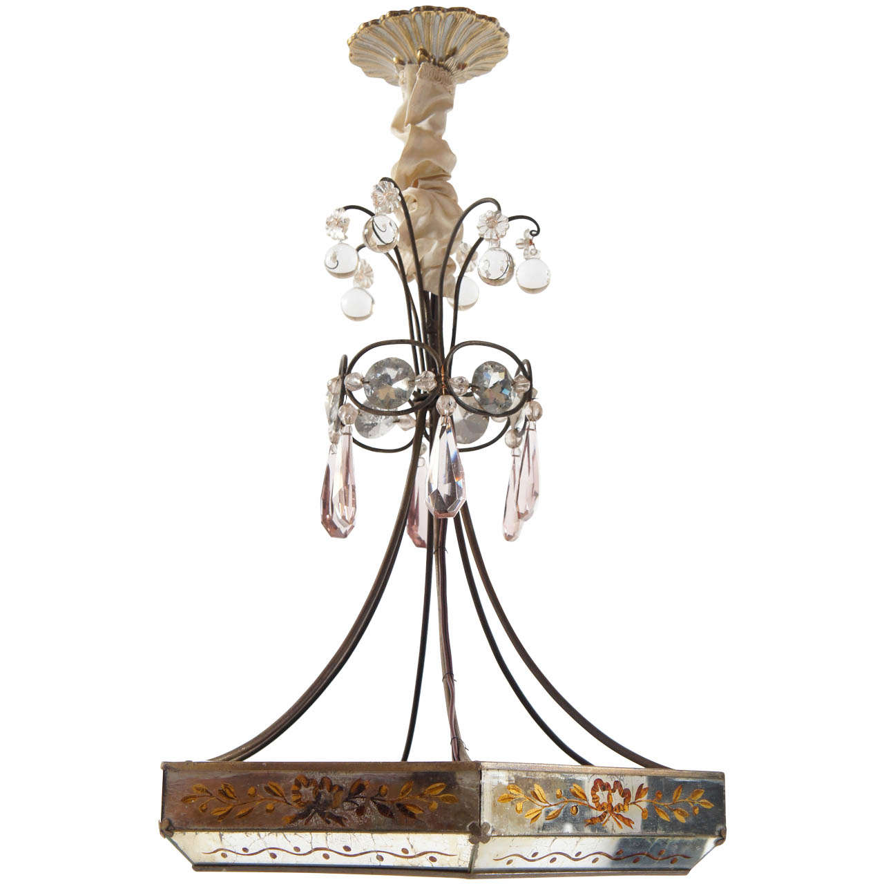 Eglomisé Chandelier Attributed to Maison Jansen, c. 1940