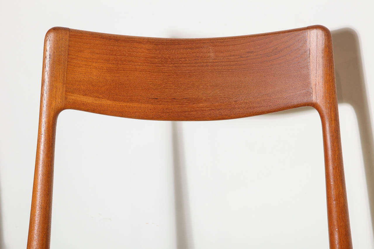 Danish Set of 4 Teak Yellow Boomerang Dining Chairs by Erik Christensen
