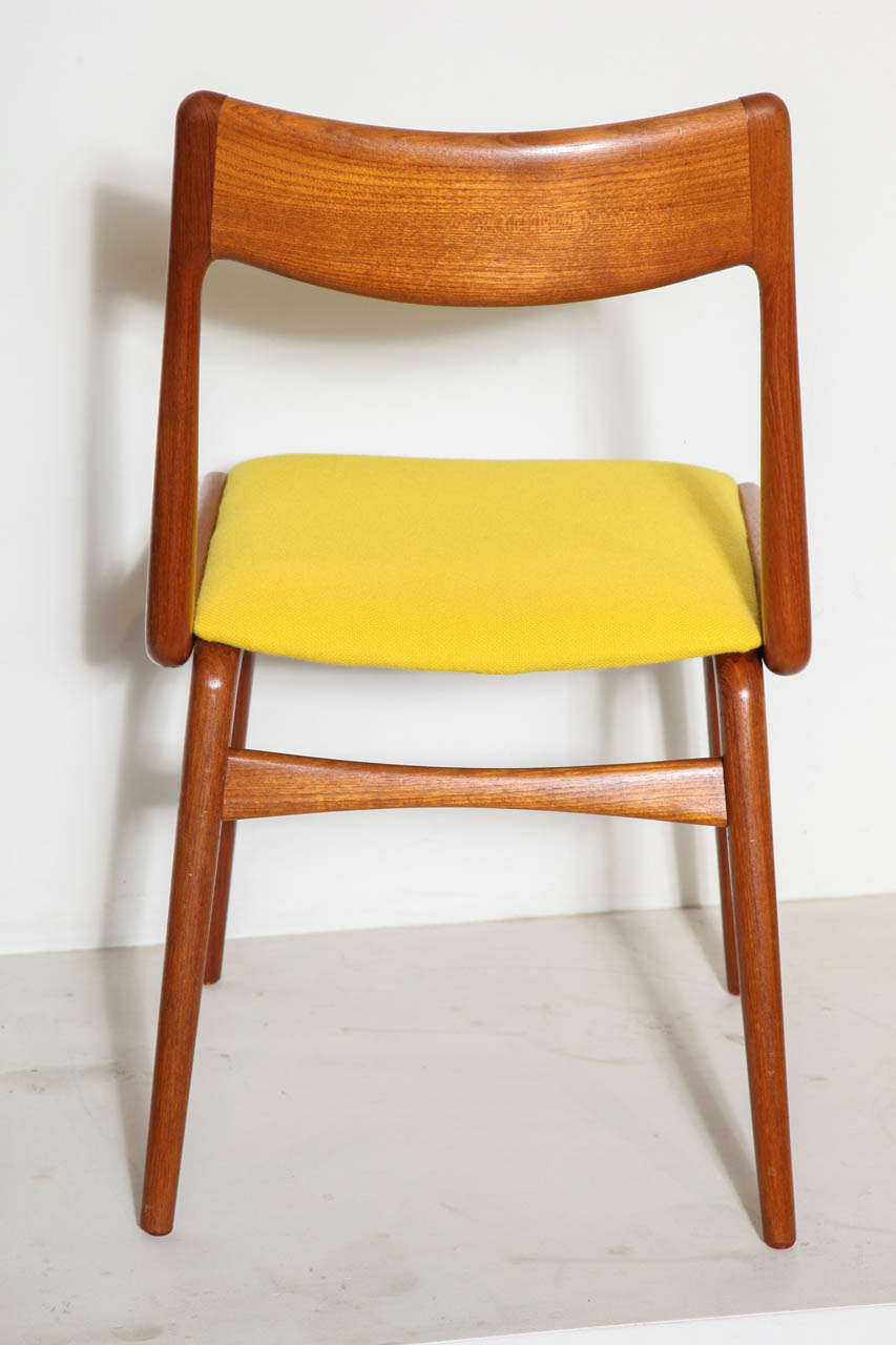 Mid-20th Century Set of 4 Teak Yellow Boomerang Dining Chairs by Erik Christensen