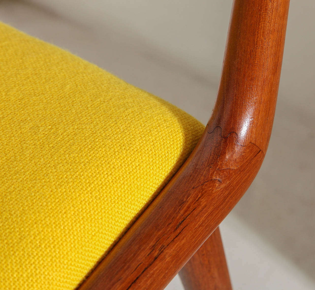 Set of 4 Teak Yellow Boomerang Dining Chairs by Erik Christensen 1