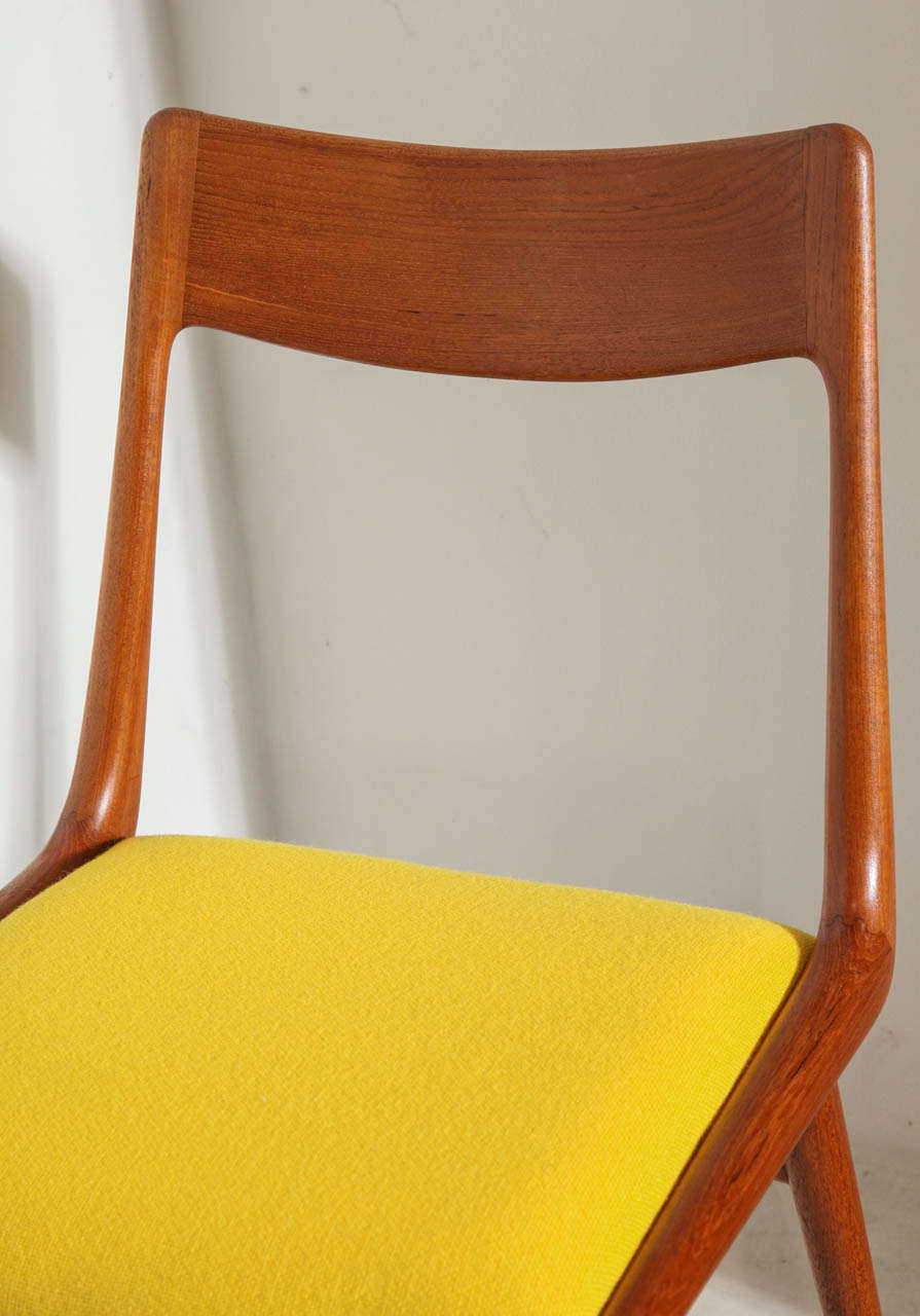 Set of 4 Teak Yellow Boomerang Dining Chairs by Erik Christensen 2