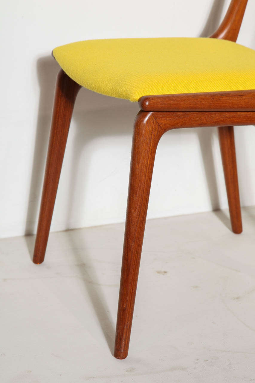 Set of 4 Teak Yellow Boomerang Dining Chairs by Erik Christensen 3