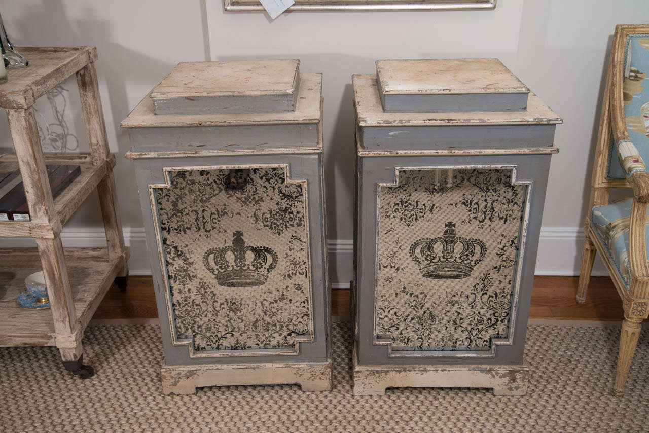 A Pair of Painted Mirrored Pedestals