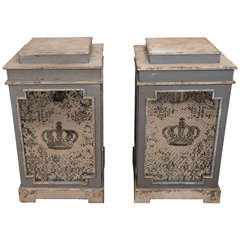 Vintage A Pair of Painted Mirrored Pedestals