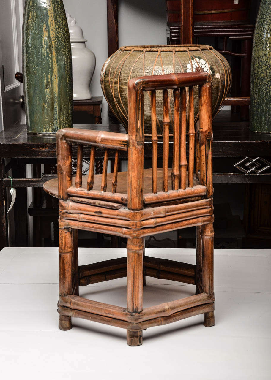 Mid-Late 19th Century Q'ing Dynasty Ningbo Bamboo Child's Chair with Elm Seat In Excellent Condition For Sale In East Hampton, NY