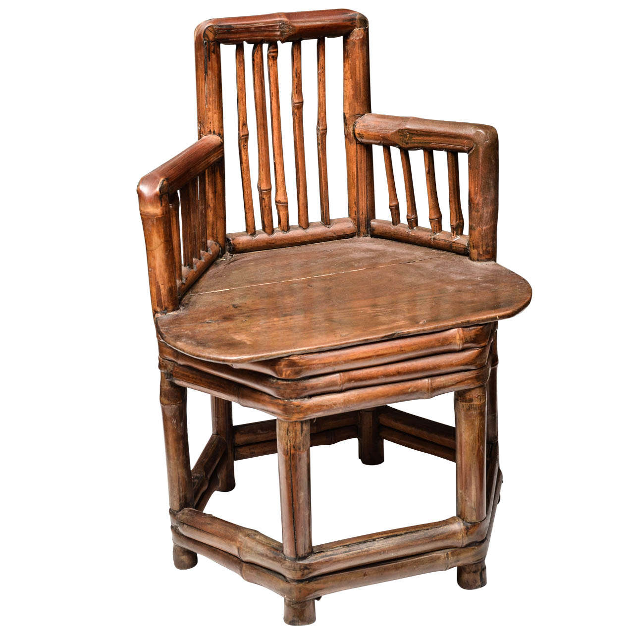 Mid-Late 19th Century Q'ing Dynasty Ningbo Bamboo Child's Chair with Elm Seat For Sale