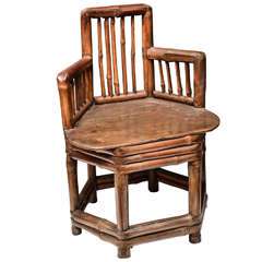 Antique Mid-Late 19th Century Q'ing Dynasty Ningbo Bamboo Child's Chair with Elm Seat