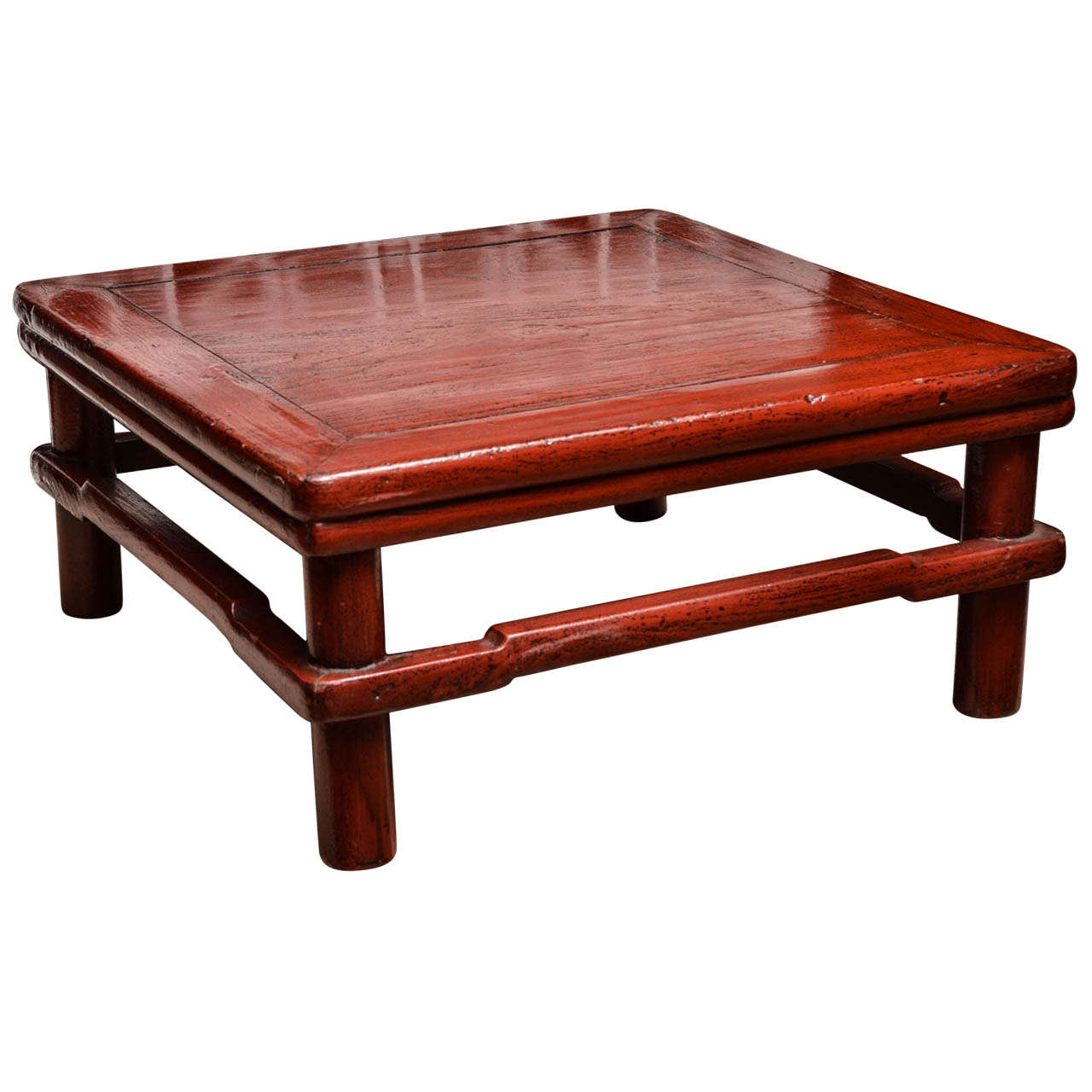 Turn of the Century Qing Dynasty Red Lacquered Southern Elm Kang Table For Sale