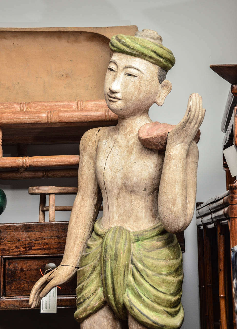 Pair of Late 19th Century Burmese Lacquered Temple Statues In Excellent Condition For Sale In East Hampton, NY