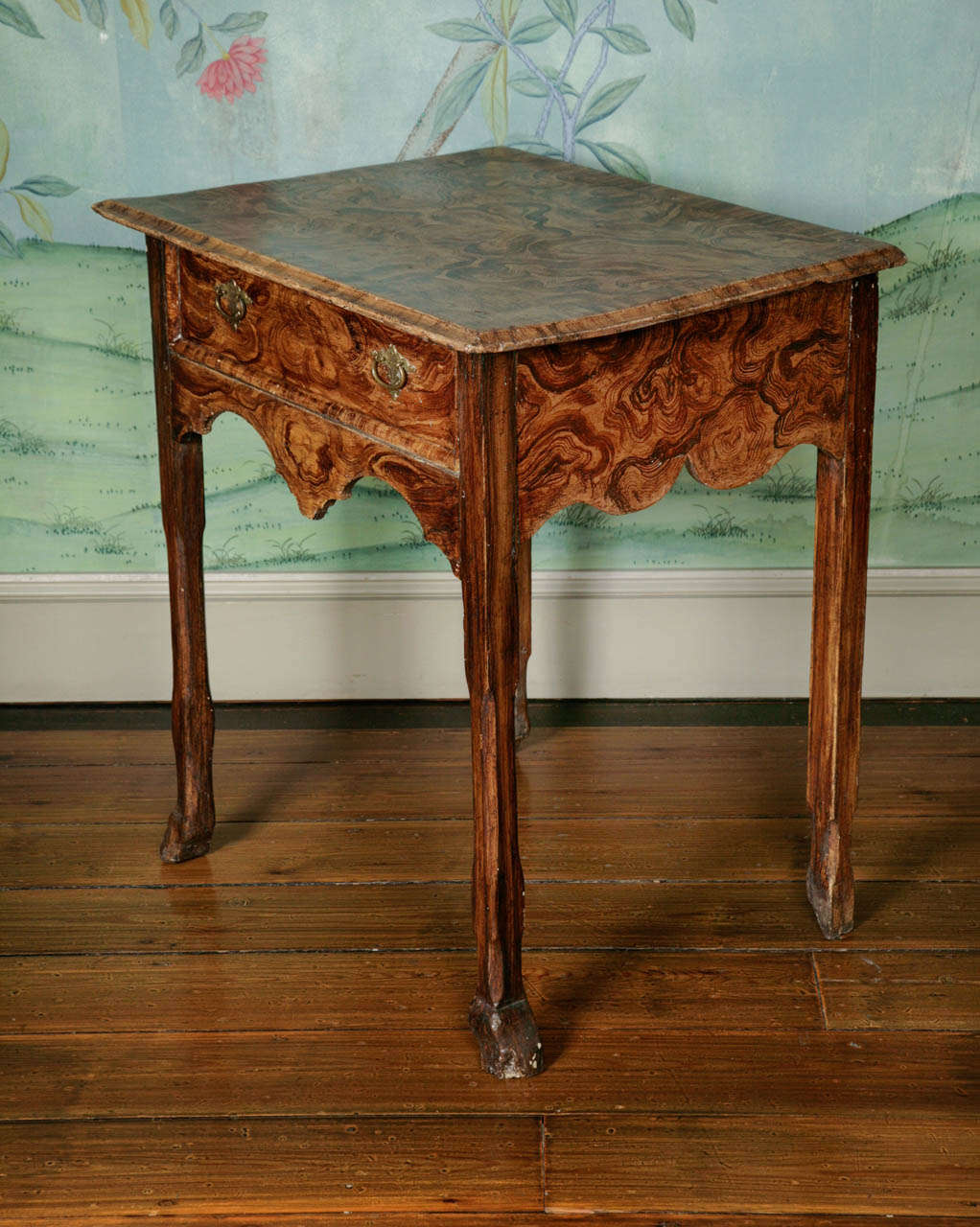 Unknown Early 18th Century Painted Simulated Burr Side or Hall Table, Possibly American For Sale