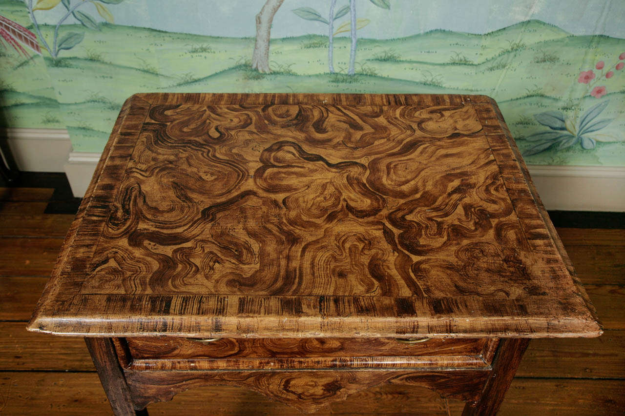 18th Century and Earlier Early 18th Century Painted Simulated Burr Side or Hall Table, Possibly American For Sale