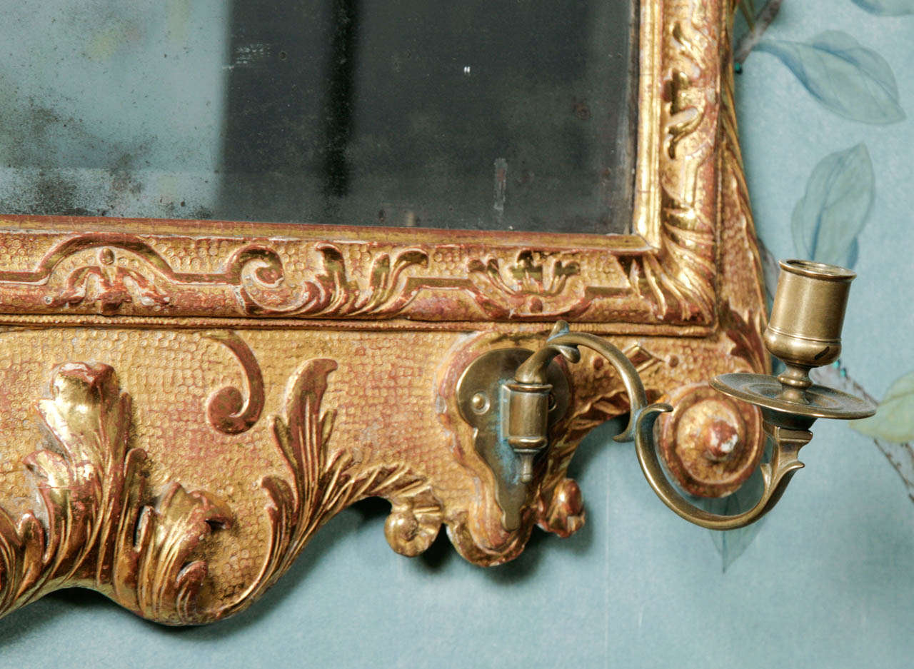 18th Century and Earlier George II Giltwood Mirror with Candle Sconces, circa 1730 For Sale