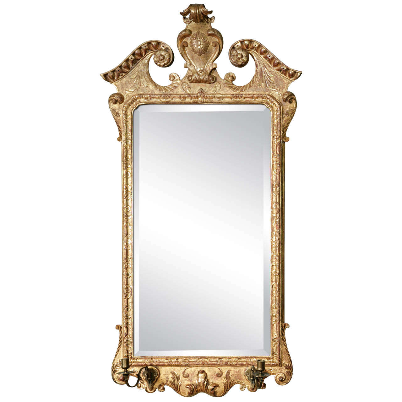George II Giltwood Mirror with Candle Sconces, circa 1730 For Sale