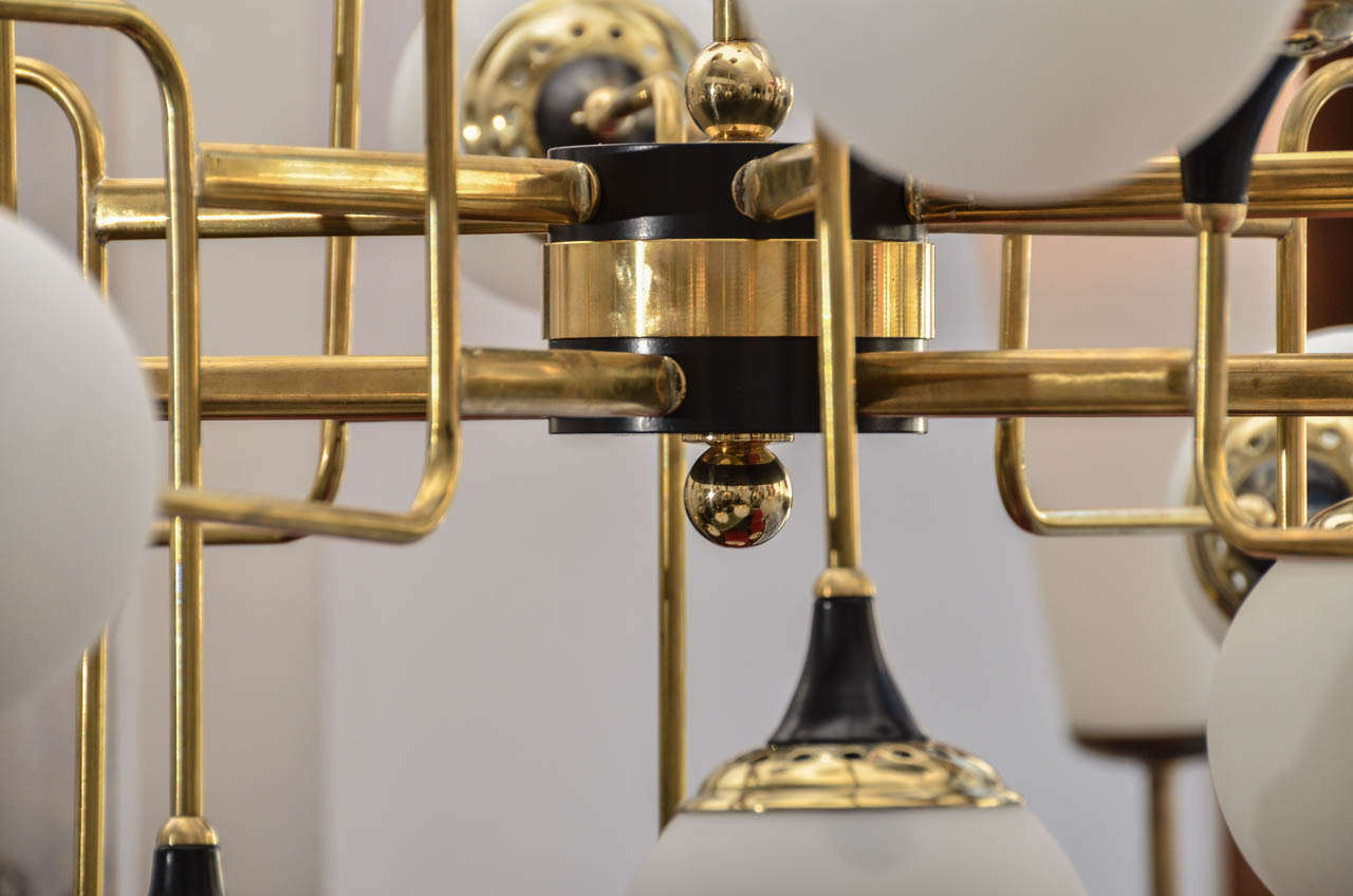 Brass Grand Scale Chandelier in Stilnovo Style