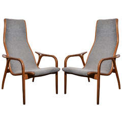 Pair of Mid-Century  Swedish " Lamino"  Highback chairs by Yngwe Eckstroem