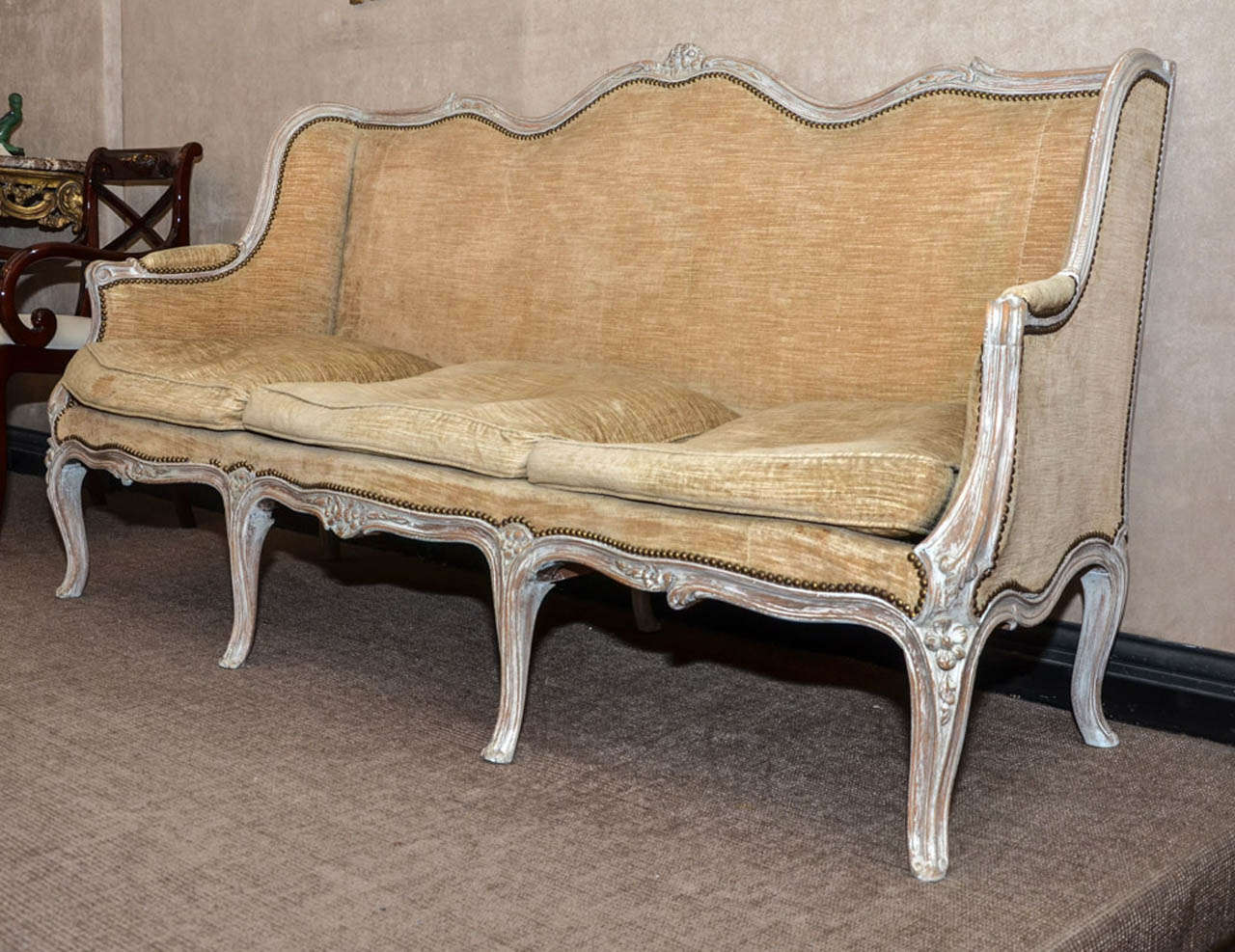 French 1950's Louis XV Style Three Seats Sofa For Sale