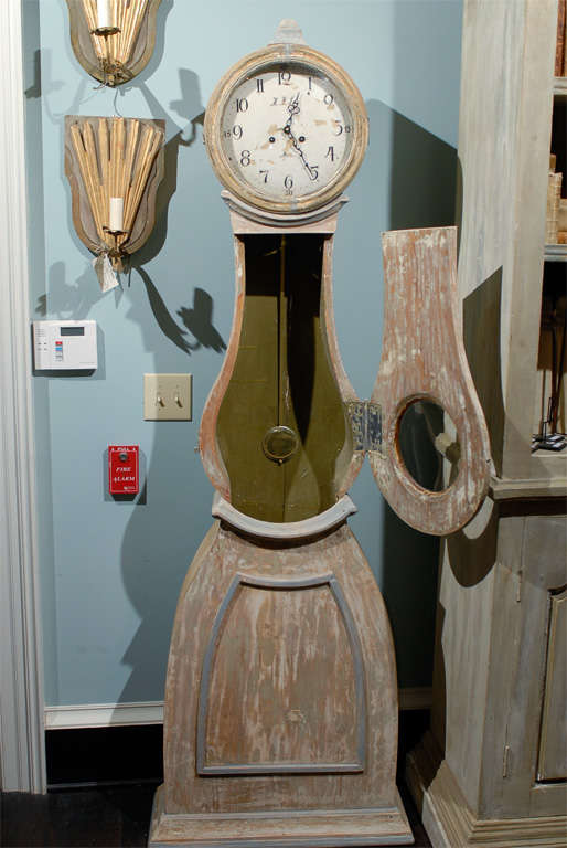 Glass Swedish 19th Century Mora Clock with Delicate Craved Crest and Original Paint