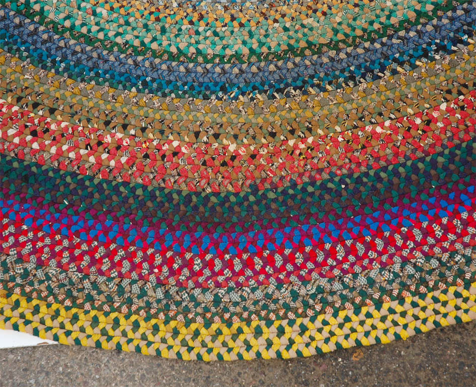 Fantastic 1930's Hand Braided Wool Round Rug