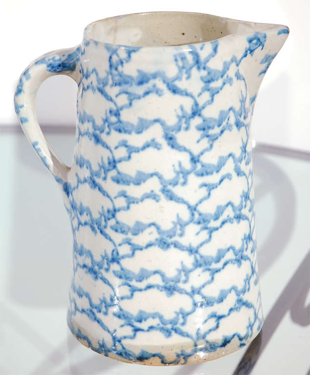 19thc Spongeware Collection Of Six Pottery  Pitchers