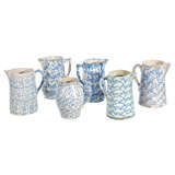 19thc Spongeware Collection Of Six Pottery  Pitchers