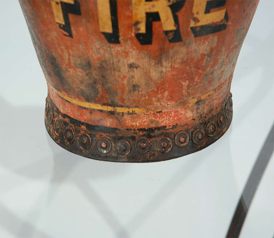 EARLY 19THC LEATHER & METAL FIRE BUCKET FROM NEW ENGLAND.THIS ORIGINAL SALMOLN PAINTED AND GILDED LETTERS 