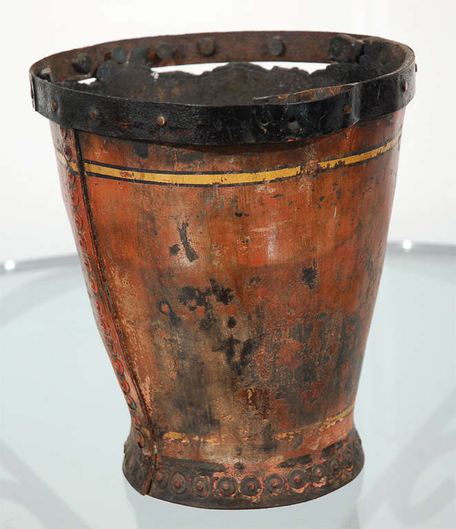 American Fantastic Original Painted 19thc Leather Fire Bucket
