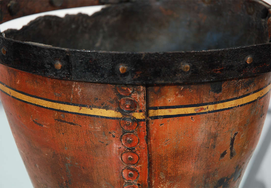 Fantastic Original Painted 19thc Leather Fire Bucket 1