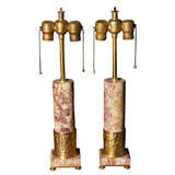 Pair of Old Marble and Brass Italian Table Lamps