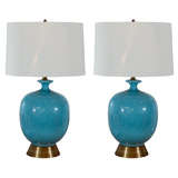 Pair of Blue Pottery Lamps