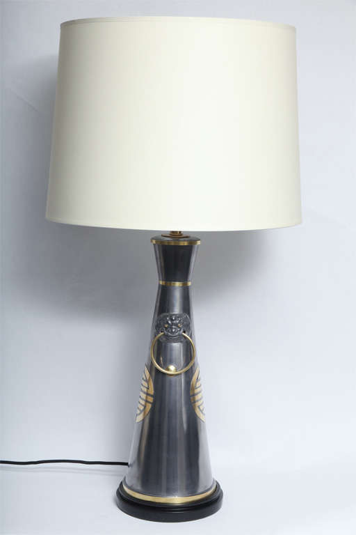 Mid-Century Modern Table Lamps Pair Modernist Asian Forms pewter and brass 1950's For Sale