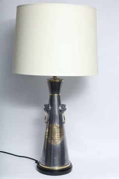 Table Lamps Pair Modernist Asian Forms pewter and brass 1950's