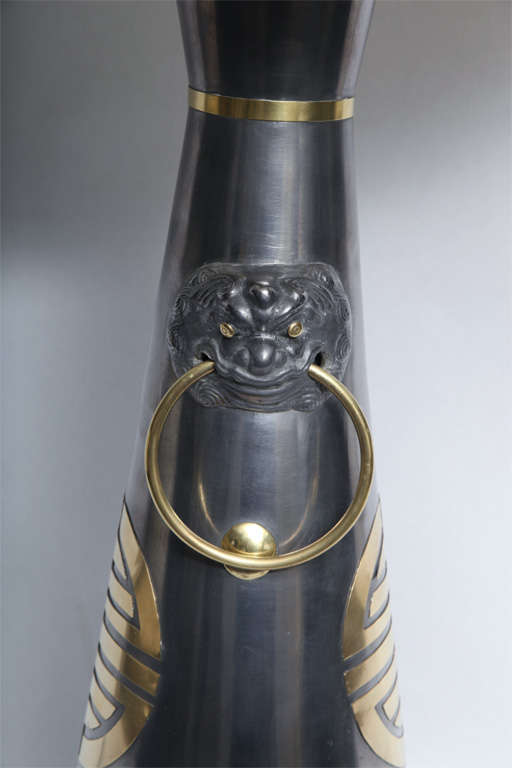 Mid-20th Century Table Lamps Pair Modernist Asian Forms pewter and brass 1950's For Sale