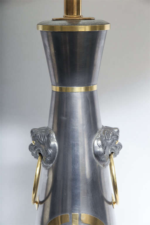 Table Lamps Pair Modernist Asian Forms pewter and brass 1950's For Sale 1