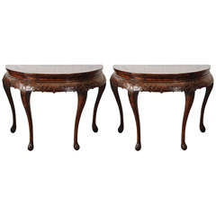 Pair of 19 Century Hand Carved Demi-Lune Chinese Tables