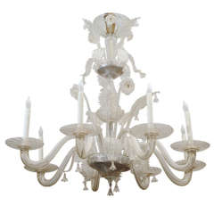 19th Century Hand Blown Italian Murano Clear Glass Chandelier