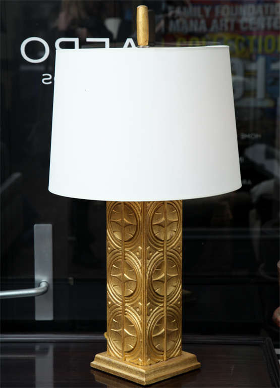 Aesthetic pattern oak table lamp circa 1940 refinished in 22k yellow gold
