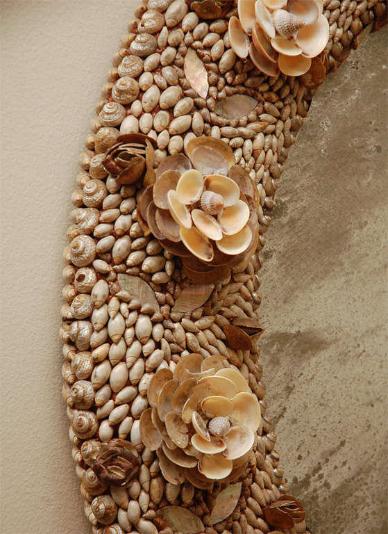 Elaborately Detailed Sea Shell Encrusted Mirror - Floral Motif