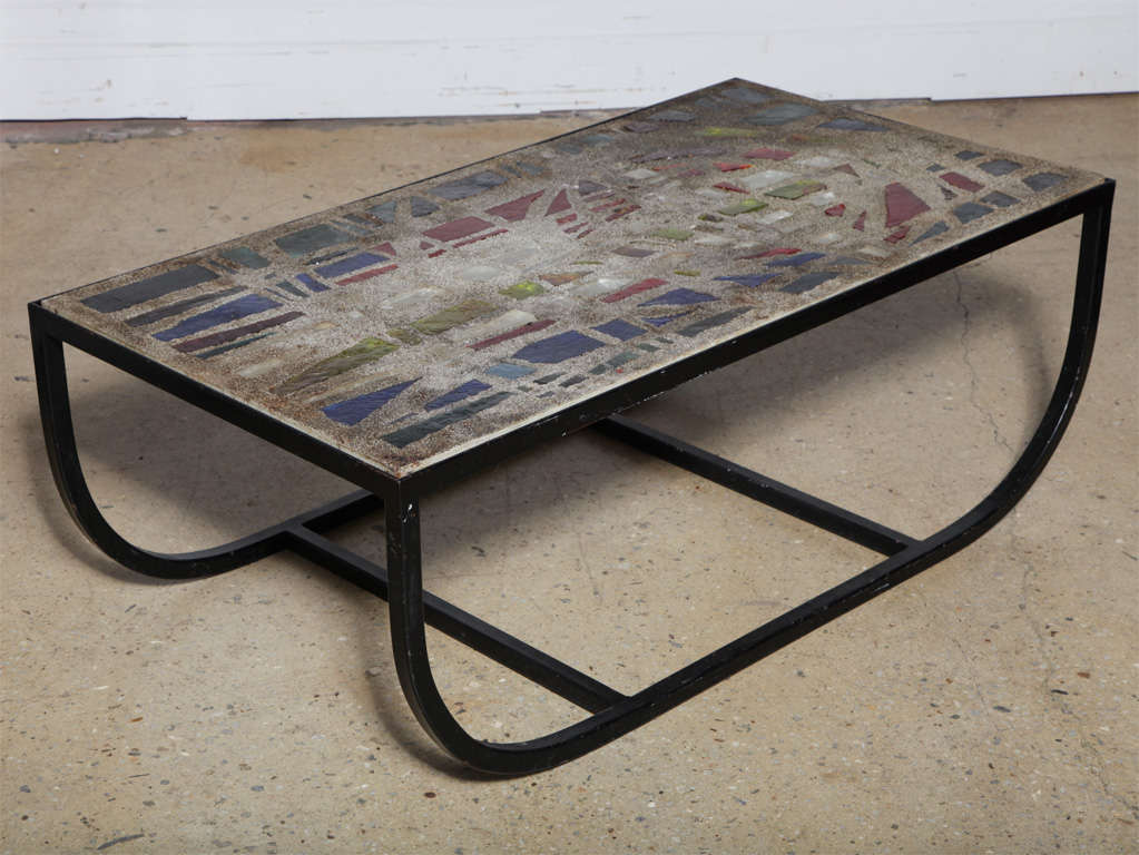 Gabriel Loire Stained Glass, Concrete & Iron Coffee Table - Window, 1950s  In Good Condition For Sale In Bainbridge, NY